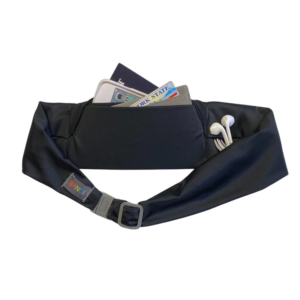 Bandi Pocket Belt Waist Pack Unisex OS Black Adjustable Running Travel Accessory